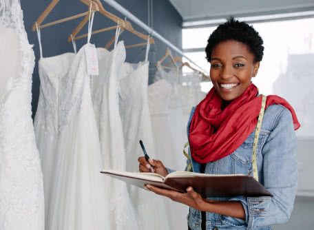 certified minority business owner stocks bridal shop 